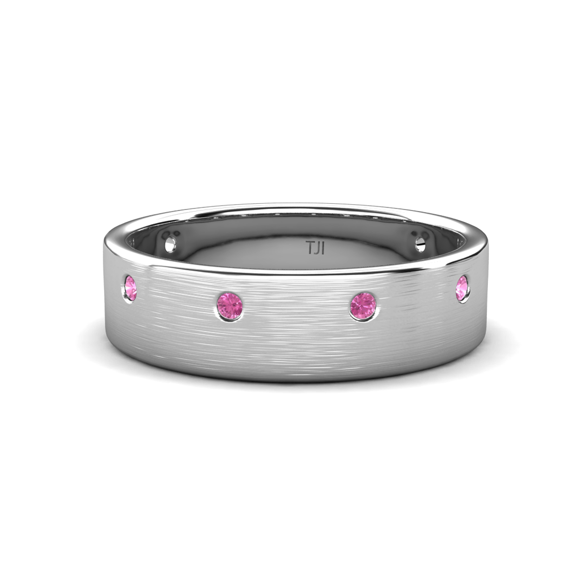 Orion Round Pink Sapphire Brushed Satin Finish Men Wedding Band (8 mm) 